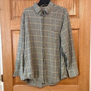 Orvis Signature Collection Green Plaid Mens L Large Long Sleeve Shirt Wool Blend